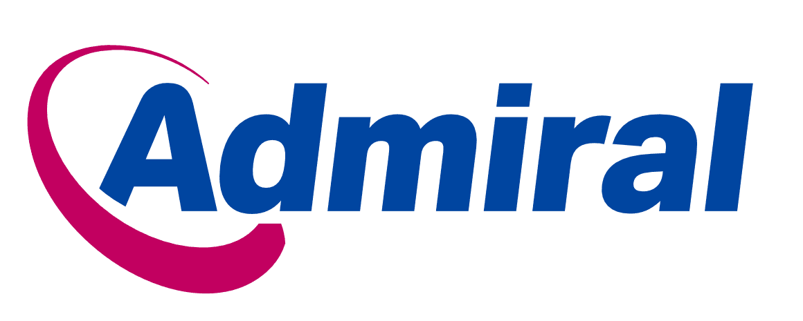 Admiral logo with pink swoosh and blue text