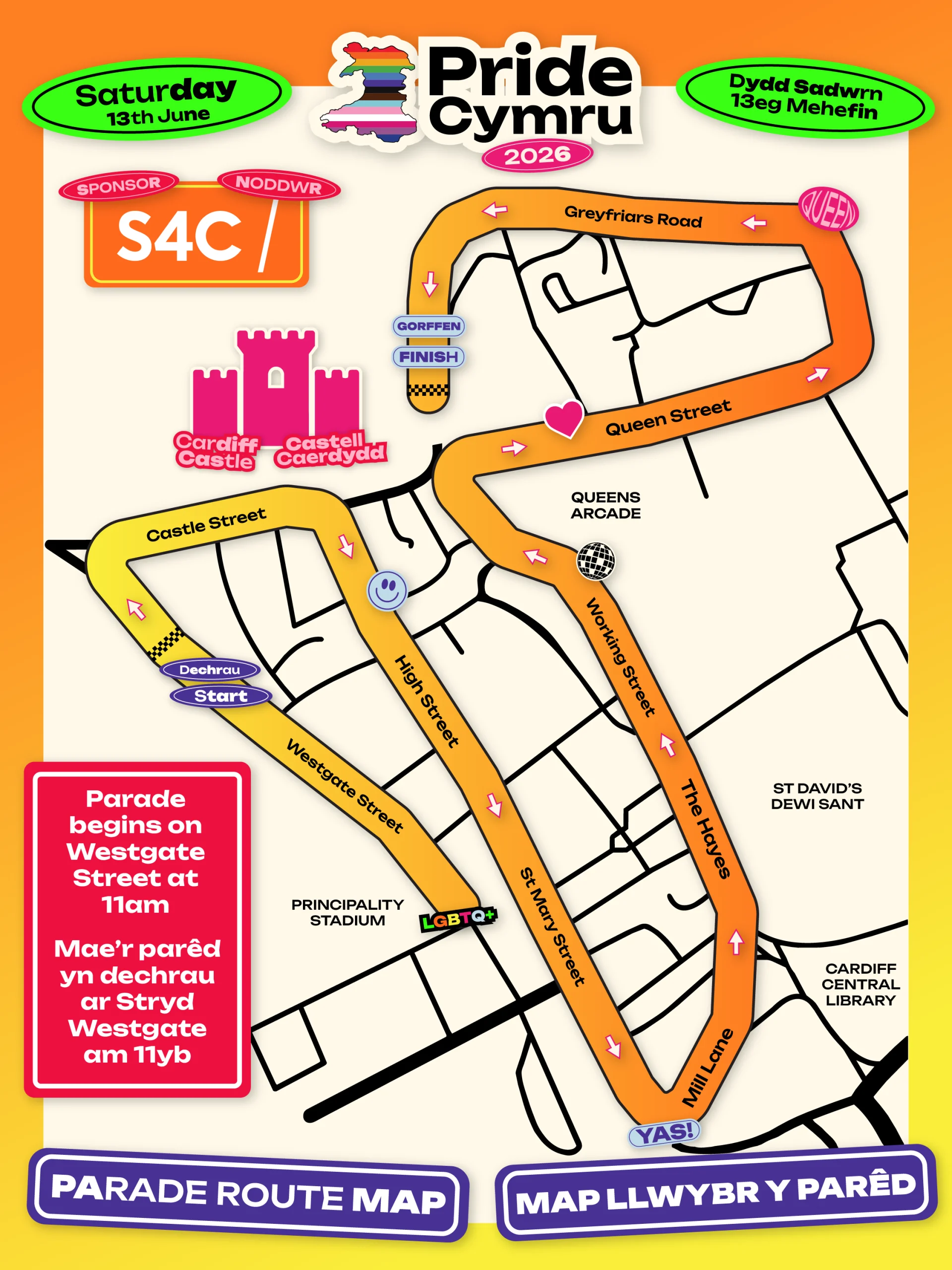 pride cymru parade map 2026 Parade Route Map
